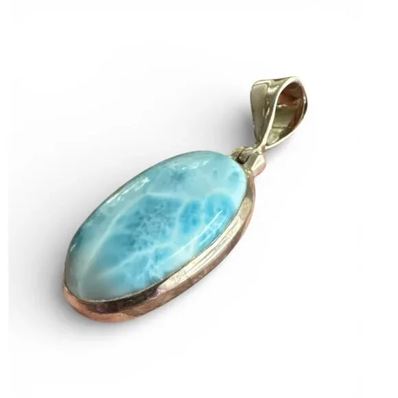Caribbean Larimar Solid 925 Sterling Silver Pendant - Picture 2 of 3